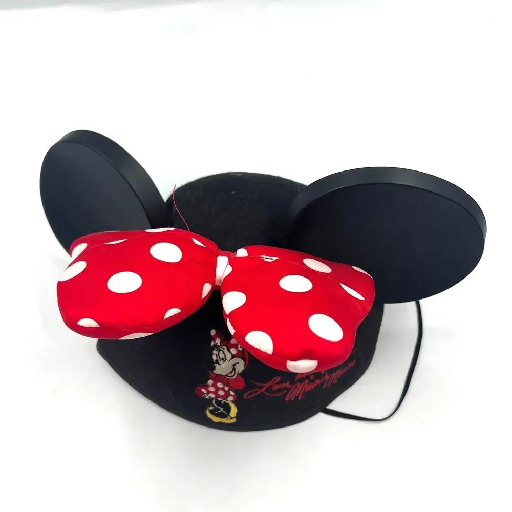 Disney Parks Minnie Mouse Ears‎ Hat Love & Kisses Red White Classic Bow Youth Sz